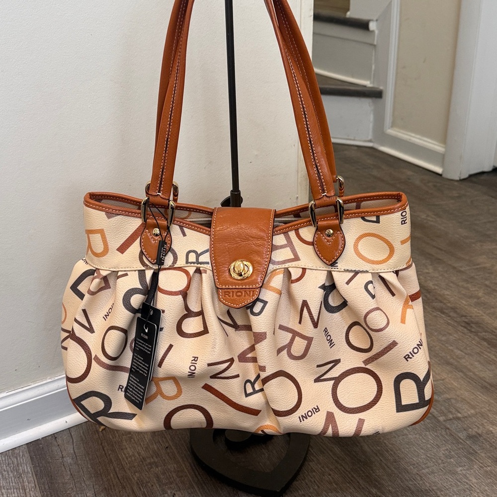 Rioni Kenzie Multicolor Leather Turnlock Ruffled Shoulder Satchel